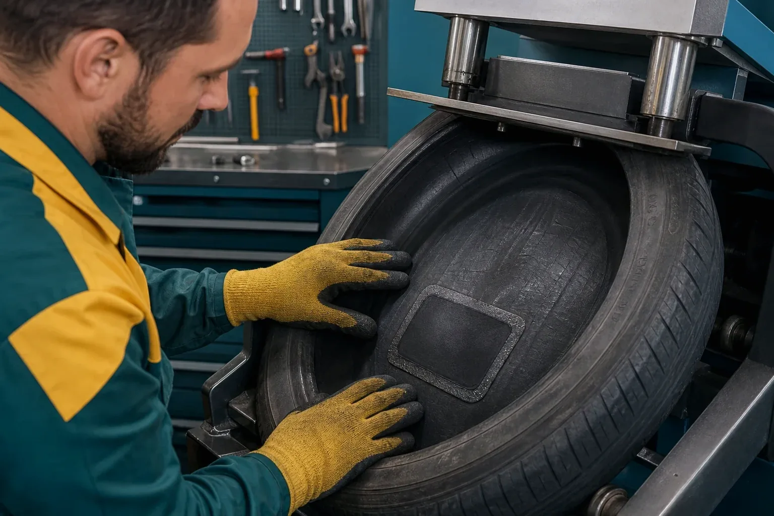 Profissional vulcanizando pneus em Várzea Grande.